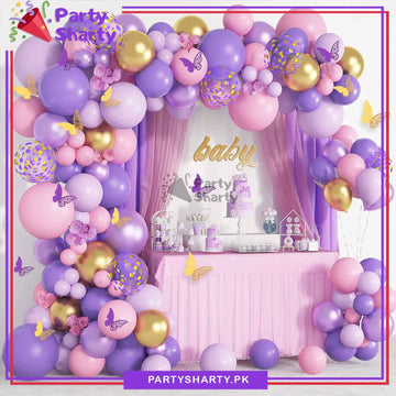 100pcs Pink & Purple Butterfly Theme Balloon Garland For Birthday Decoration and Party Celebrations